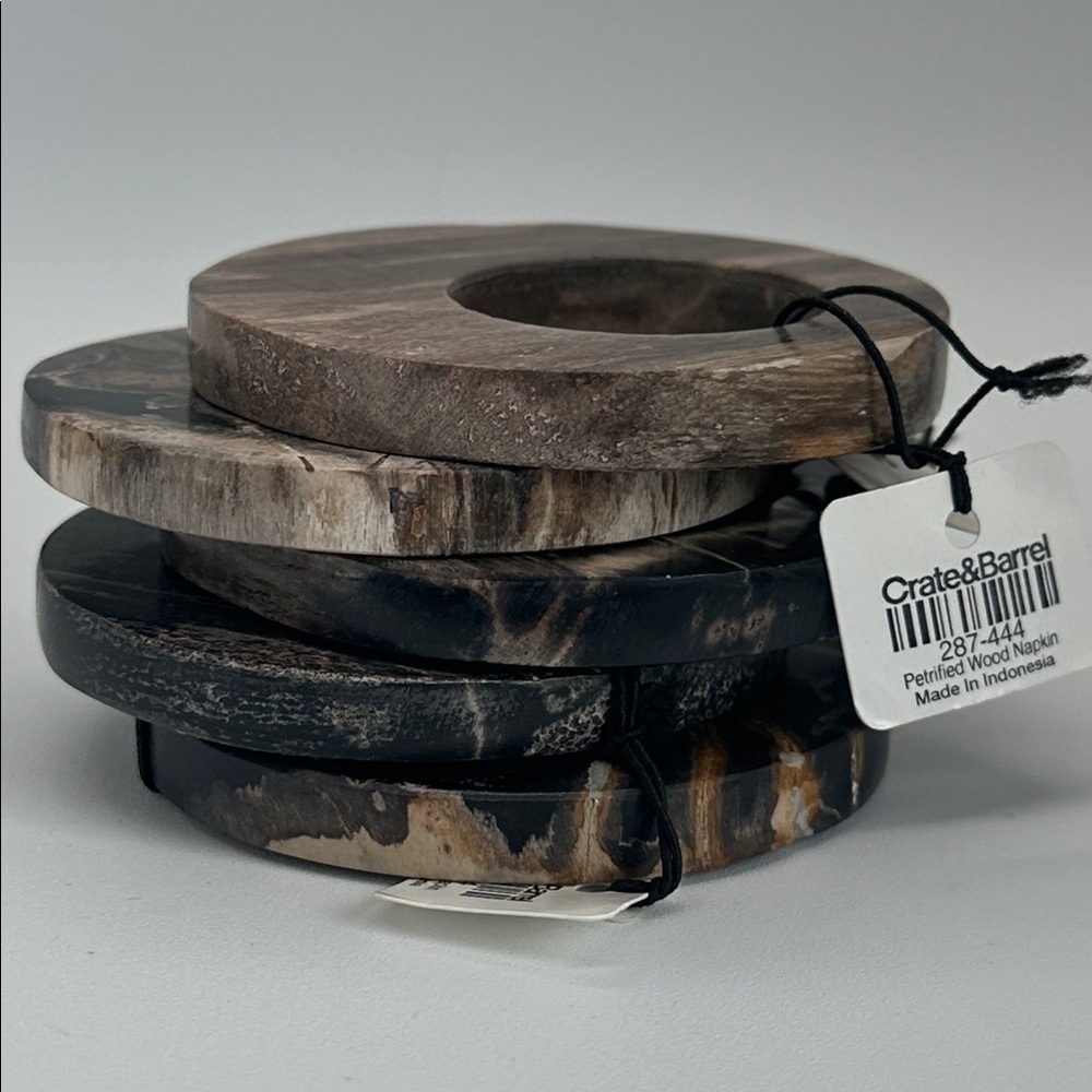 Crate and Barrel Natural Marble Set of 5 Napkin Ring, Holder ... Brown Tones. - Picture 2 of 10